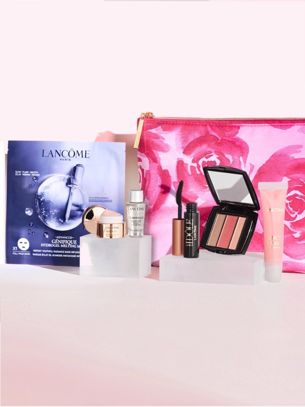 Factory Sealed Lancôme 7-Piece Skincare & Makeup Gift Set Floral Pouch NEW